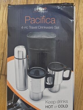 Pacifica Stainless Steel Travel Cup with Black Handle and Lid
